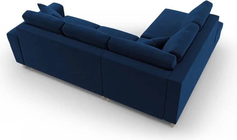 Divano angolare blu allungabile e con contenitore (con penisola a sinistra/a L) con rivestimento in velluto Kyoto – Cosmopolitan Design