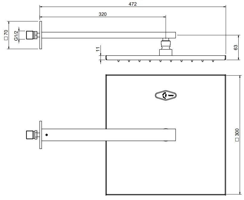 Treemme Q30 soffione doccia 30x30 a parete anticalcare cromo