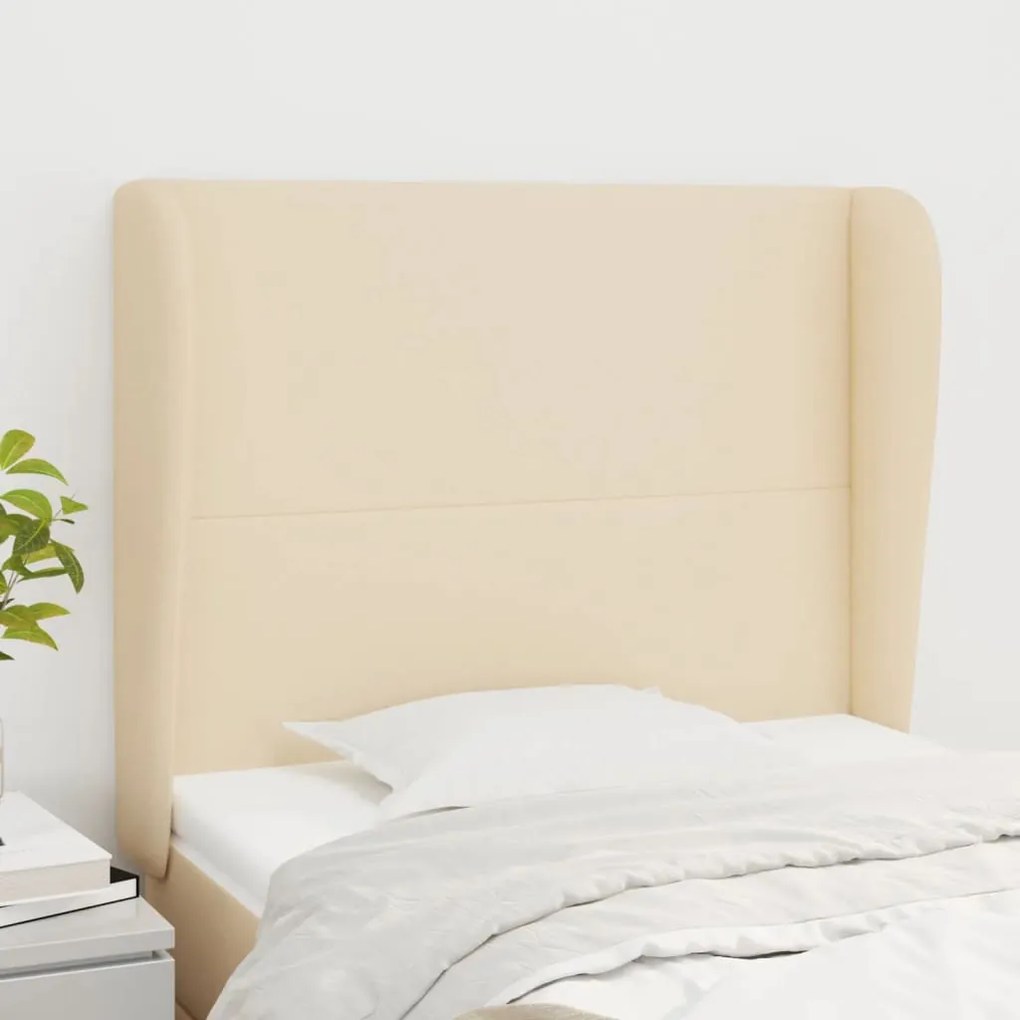 Testiera Ad Orecchio Crema 83x23x118/128 Cm İn Tessuto /