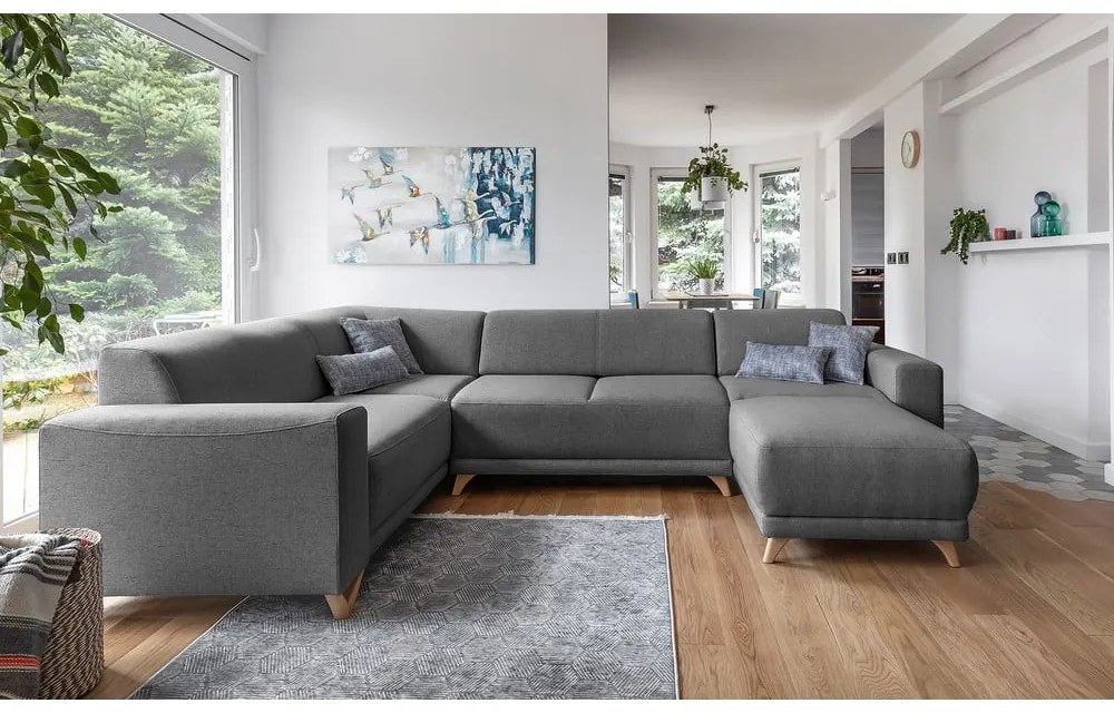 Divano angolare grigio allungabile e con contenitore (penisola a sinistra/a U) Classy Sophie – Miuform