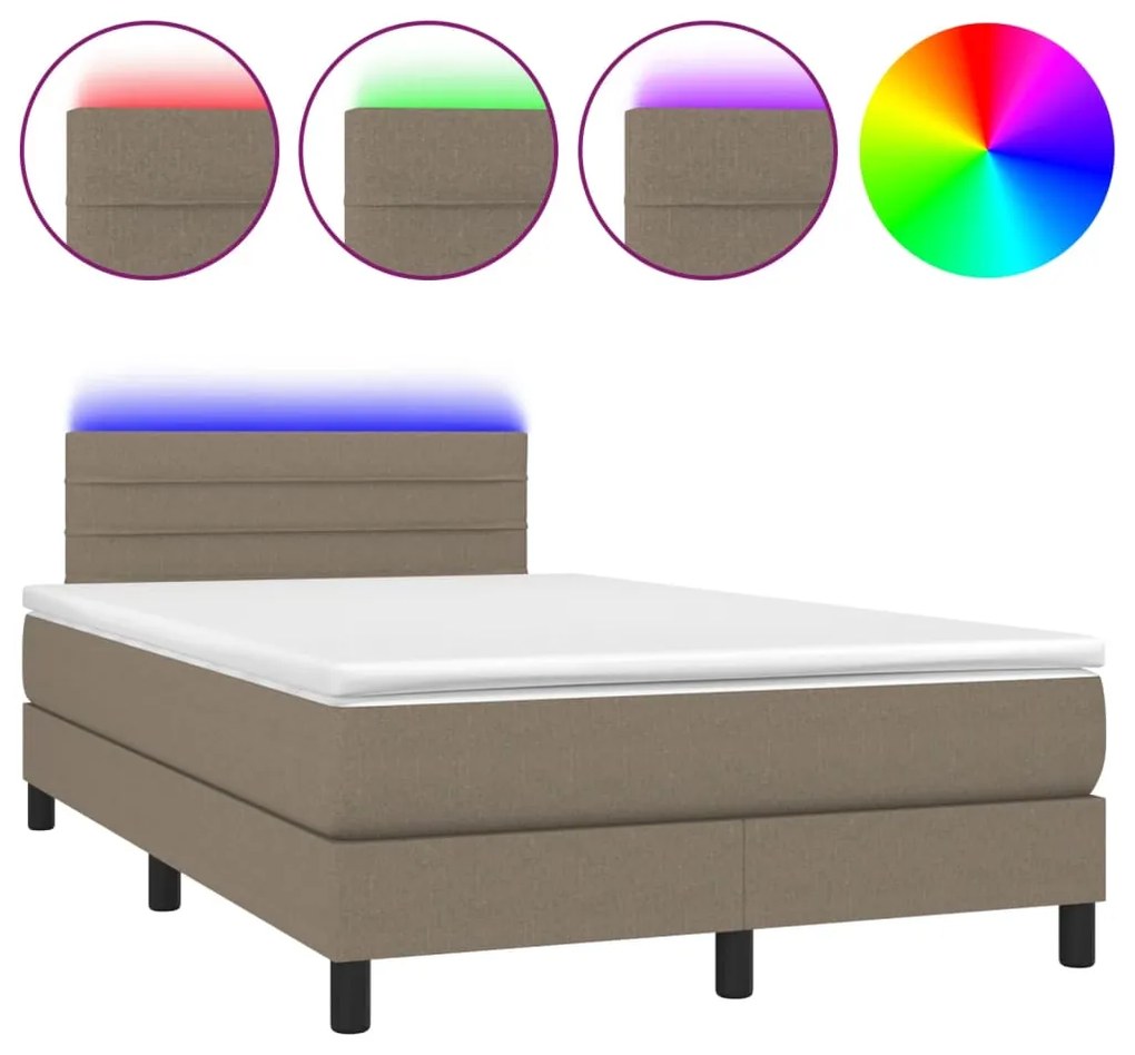 Letto a Molle con Materasso e LED Tortora 120x190 cm in Tessuto