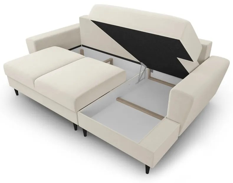 Divano angolare beige allungabile e con contenitore (con penisola a destra/con chaise lounge) con rivestimento in velluto Kyoto – Cosmopolitan Design