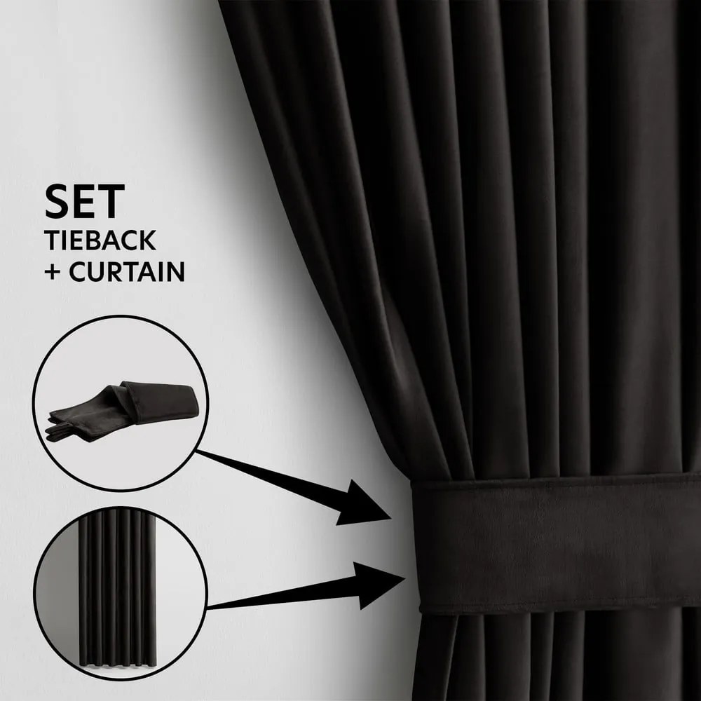 Tenda parzialmente oscurante nera in velluto 140x245 cm Eyelets – Restilo