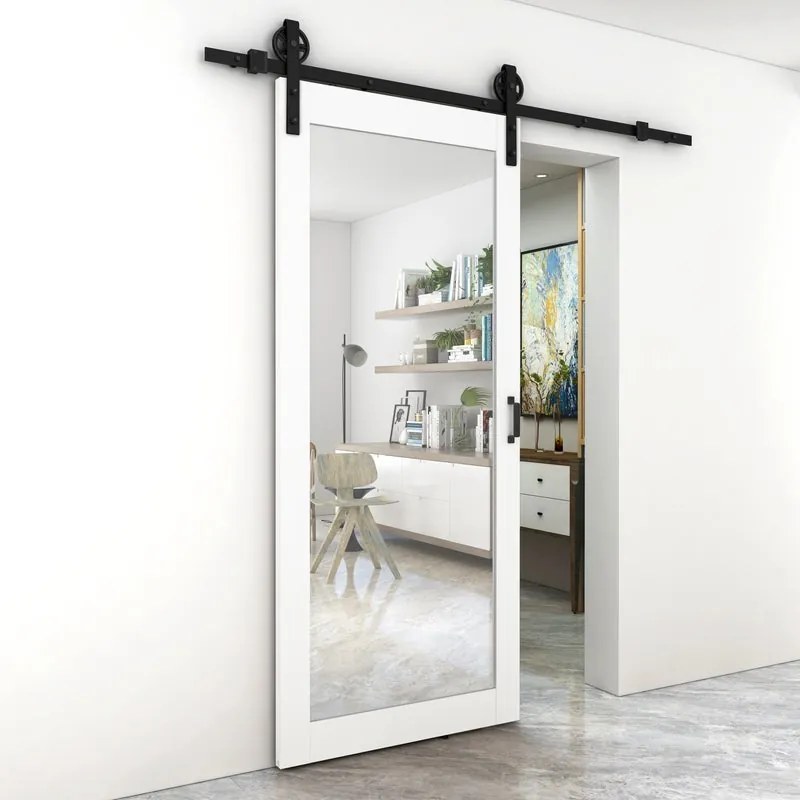 Porta scorrevole Mirror in mdf bianco, L 96 x H 215 cm, con binario Rodeo Reversibile