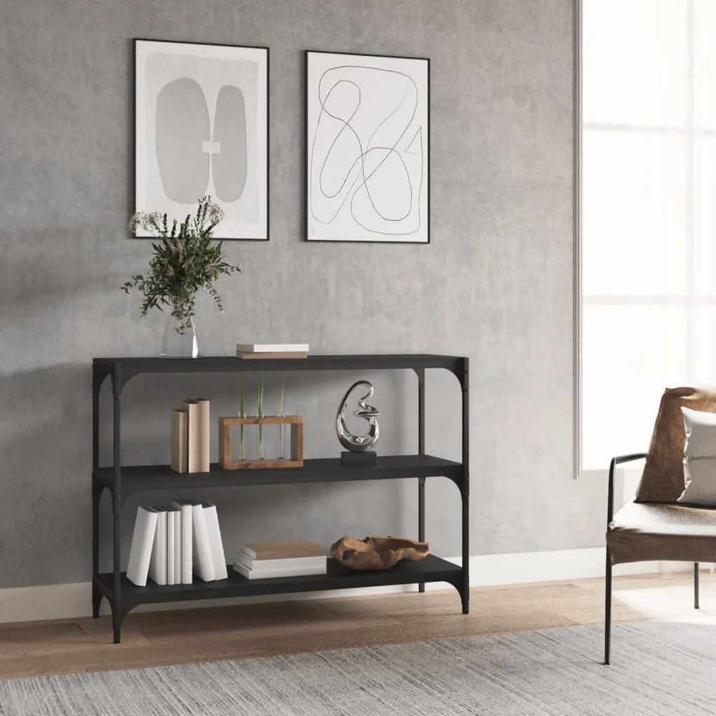 Mobile Porta Libri Nero 100x33x70,5cm Legno Multistrato Acciaio /