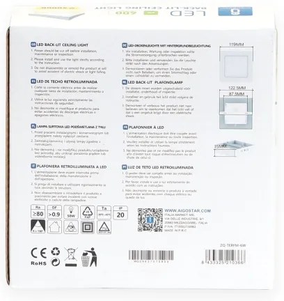 Aigostar - LED Plafoniera LED/6W/230V 12,2x12,2 cm 3000K bianco