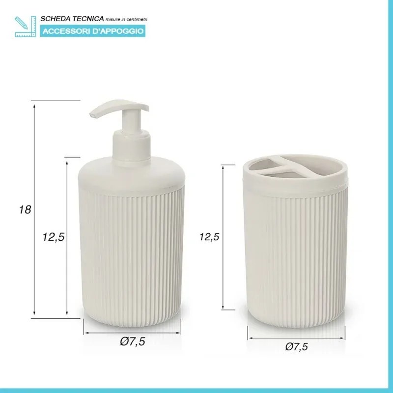 Set accessori bagno dispenser e portaspazzolini da appoggio beige in plastica Ring