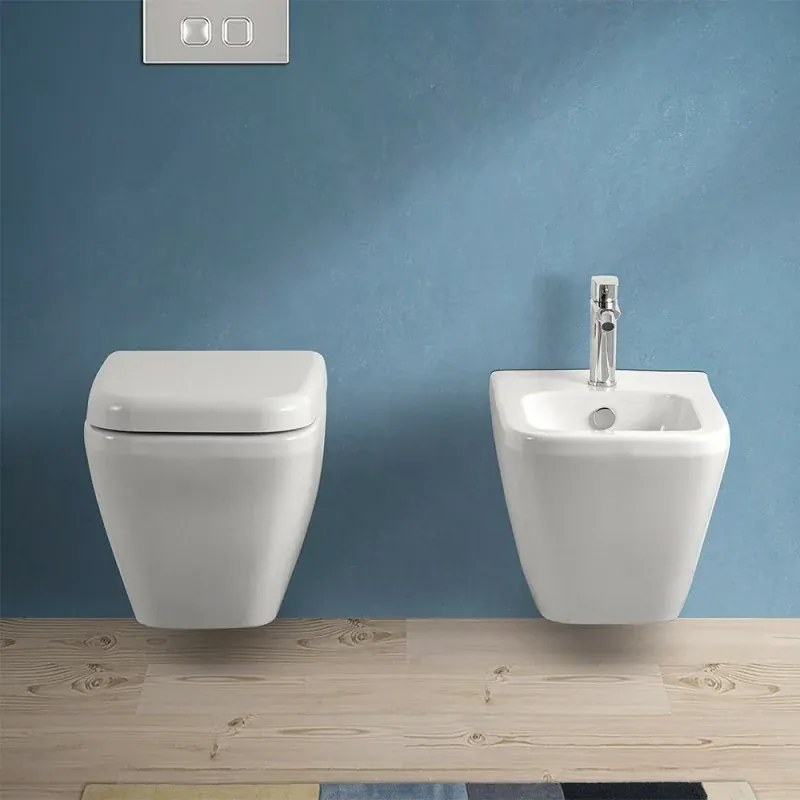 Wc sospeso senza brida Rimless in ceramica bianco lucida Square