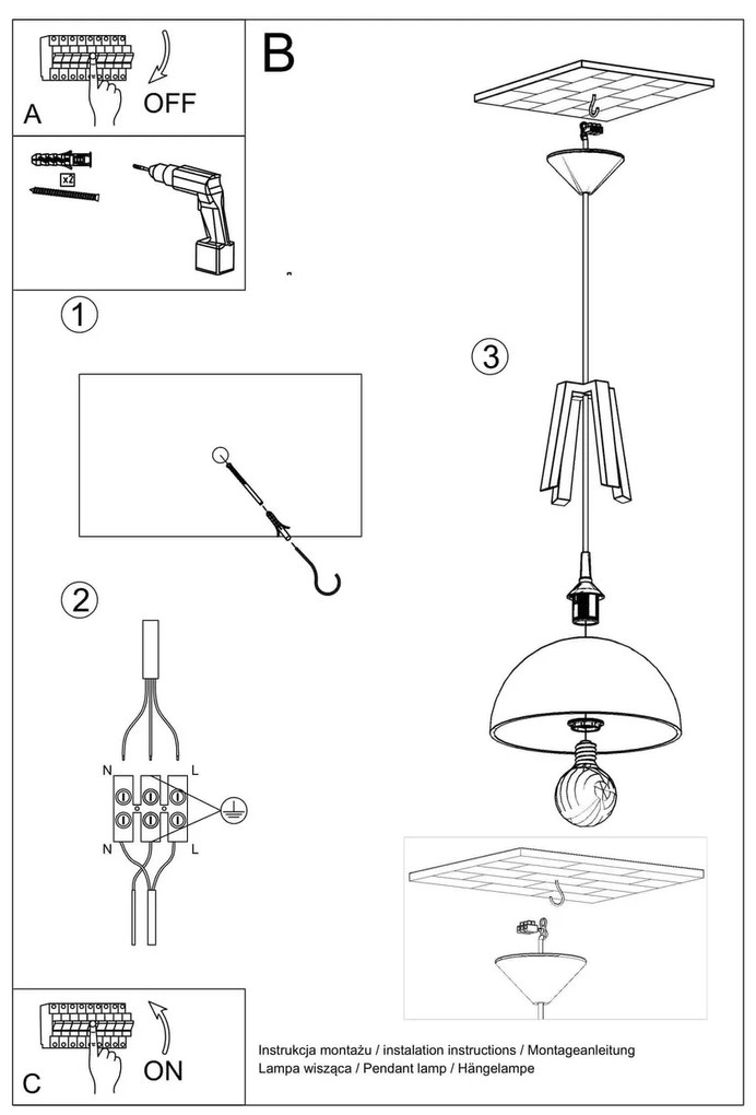 Lampadario a Sospensione E27 in Legno e Acciaio CASCO