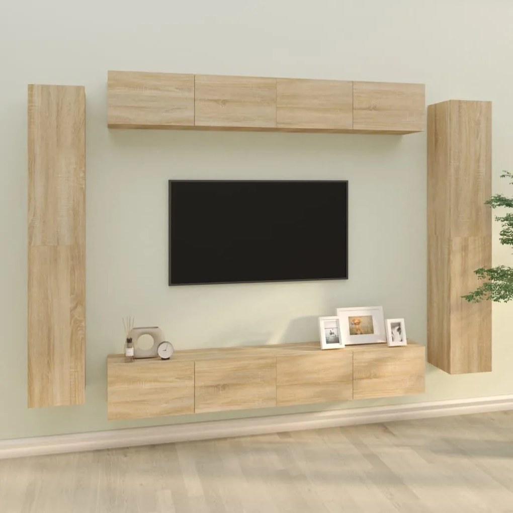 Set Mobili Porta Tv 8pz Rovere Sonoma İn Legno Multistrato /