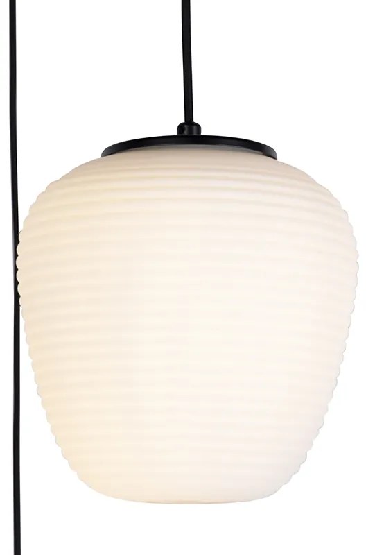 Lampada a sospensione di design nera 3 luci con vetro opalino - Hero