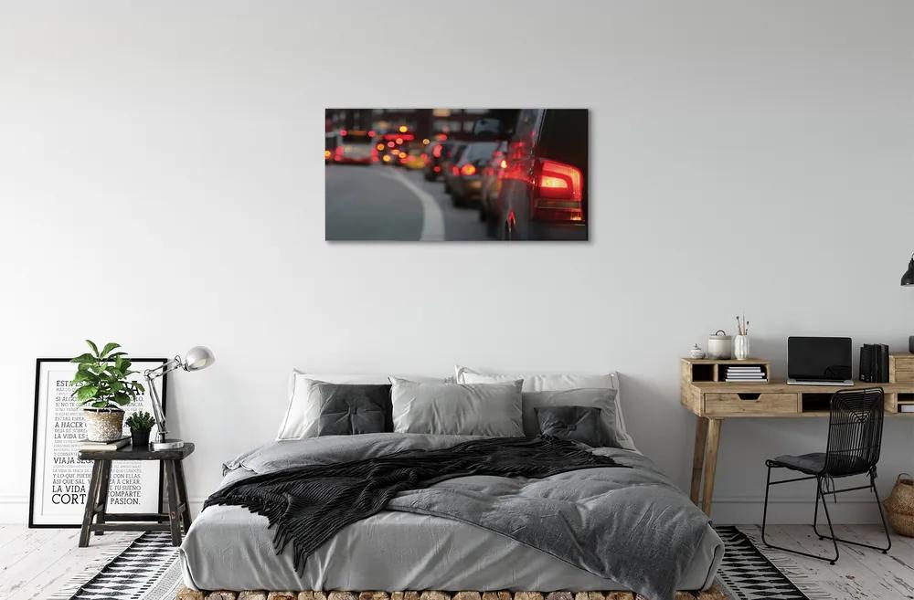 Quadro su tela Auto Light Traffic Jam Street City 100x50 cm