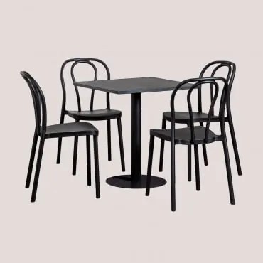 Set di Tavolo Quadrato 70x70 cm e 4 Sedie da Giardino Mizzi Nero - Sklum