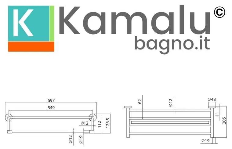 Kamalu - portsalviette a barre 60cm in acciaio inox finitura oro | art-r