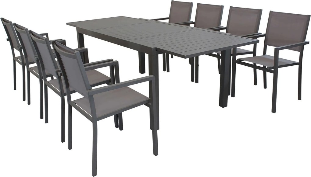 DEXTER - set tavolo in alluminio cm 160/240 x 90 x 75 h con 8 poltrone Venus