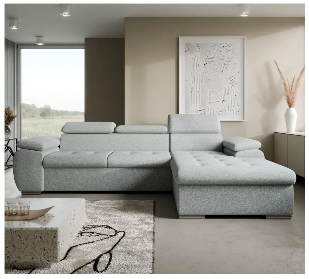 Divano angolare letto a L con vano contenitore PADUA grigio angolo destro