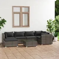 Set Divani da Giardino 7 pz con Cuscini in Polyrattan Grigio cod mxl 53042