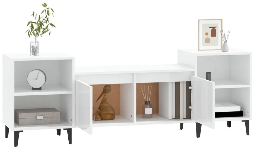 Mobile porta tv bianco lucido 160x35x55 cm in legno multistrato