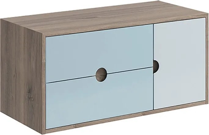 Mobile da bagno sospeso sotto lavabo Kompas di VISOBATH L 100 x H 48 x P 22 cm rovere e blu, 2 cassetti 1 anta