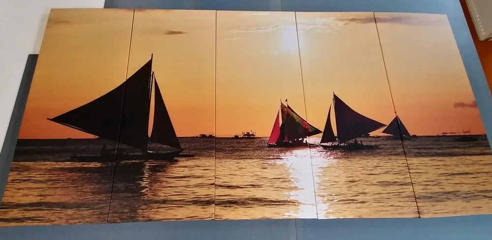Quadri 5 pezzi – Splendido tramonto sul mare