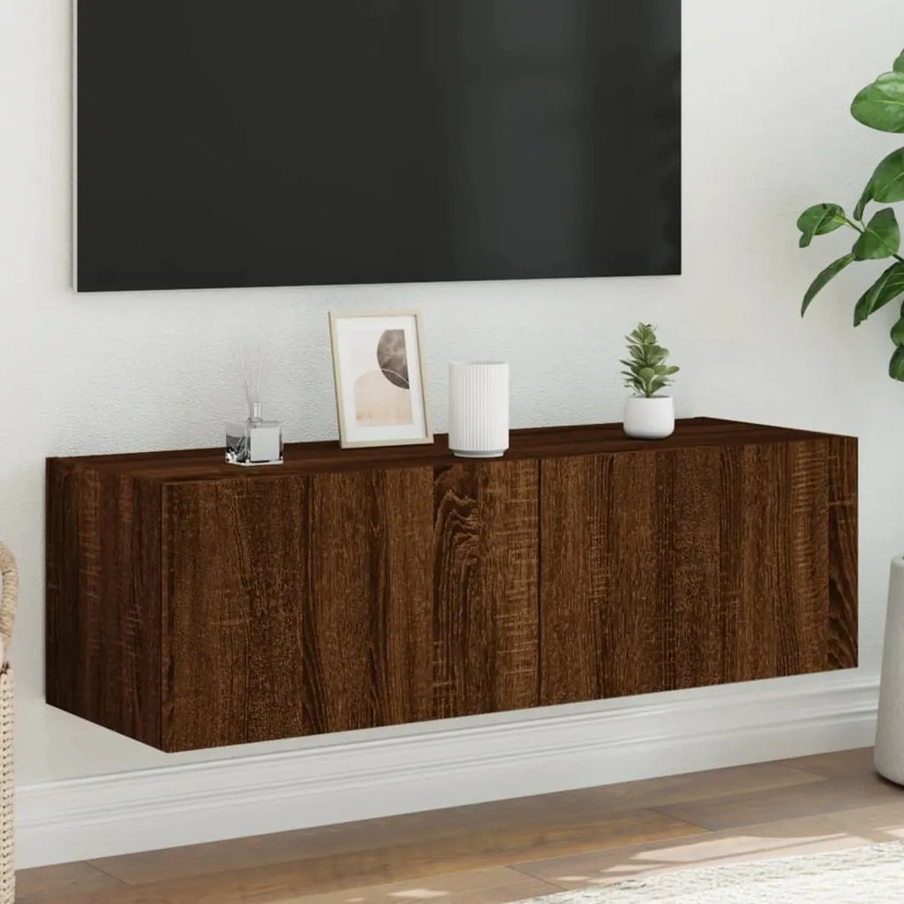 Mobile tv a parete con luci led rovere marrone 100x35x31 cm