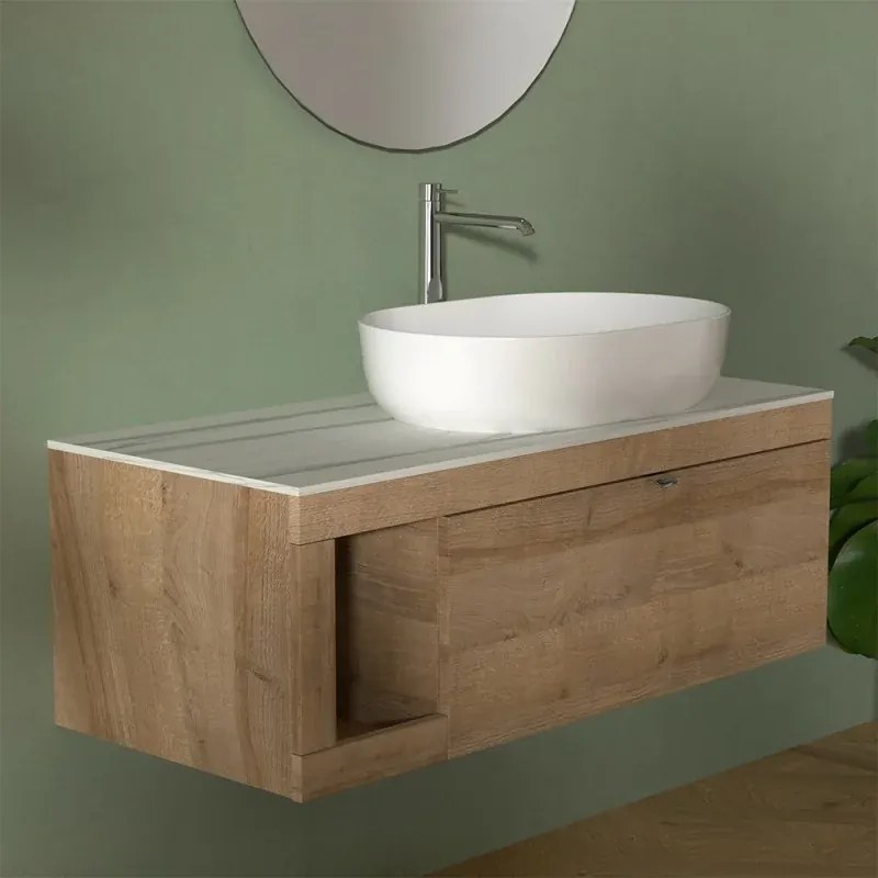 Mobile bagno portalavabo sospeso 80 cm miele con top carrara Maya