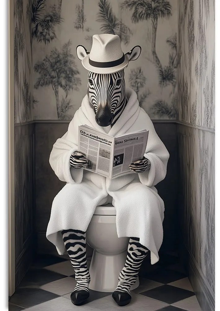 Stampa su tela – Zebra con giornale in bagno