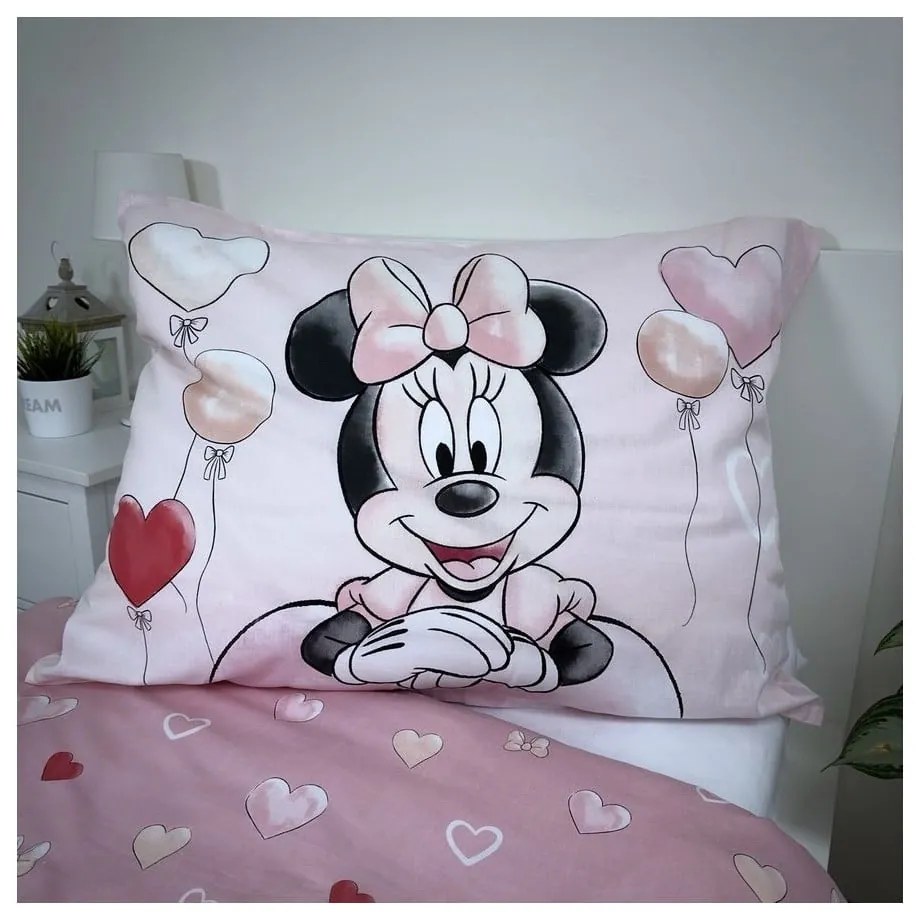 Set copripiumino e federa da bambini rosa in cotone per letto singolo 140x200 cm Minnie "Balloon" – Jerry Fabrics