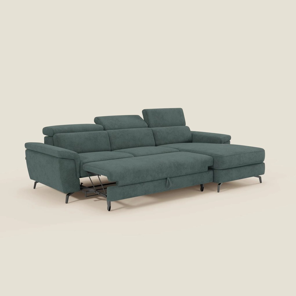 Estro Divano estraibile con chaise-longue e poggiatesta reclinabili in tessuto impermeabile T14 verde