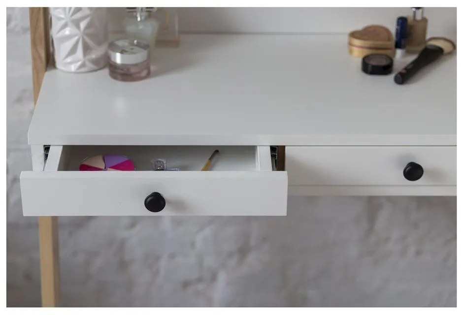 Comodino bianco con cassetto e specchio Leno - Ragaba