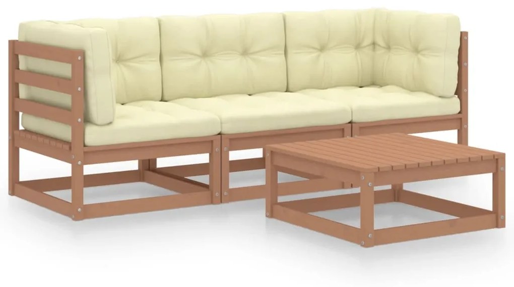 Set Divani da Giardino 4 pz con Cuscini Legno Massello Pino