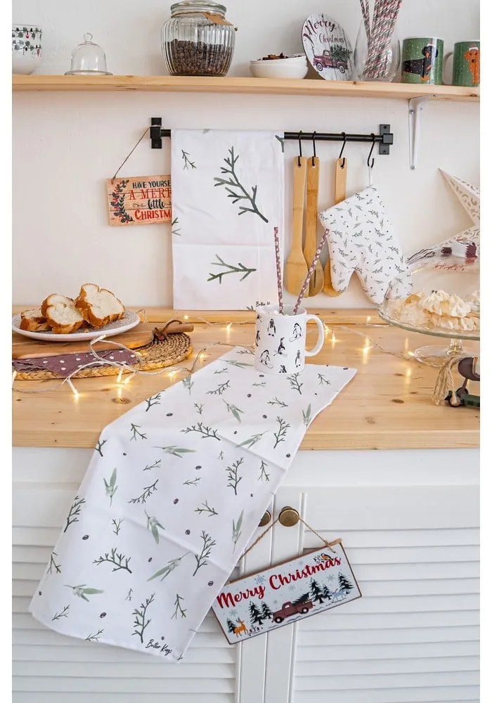 Asciugamani in cotone con motivo natalizio in set da 2 50x70 cm Delicate Green - Butter Kings