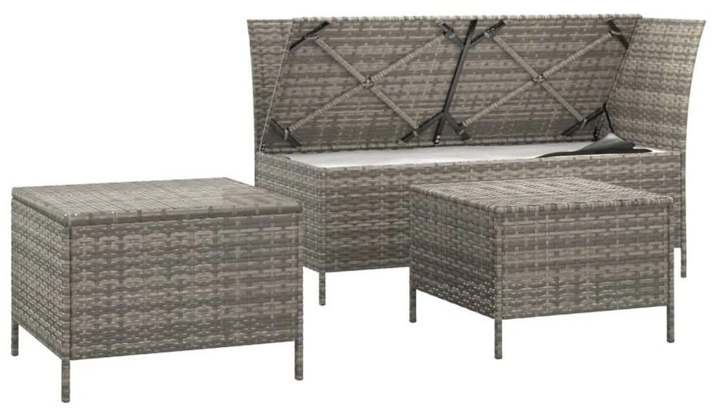 Set divani da giardino 3 pz con cuscini in polyrattan grigio