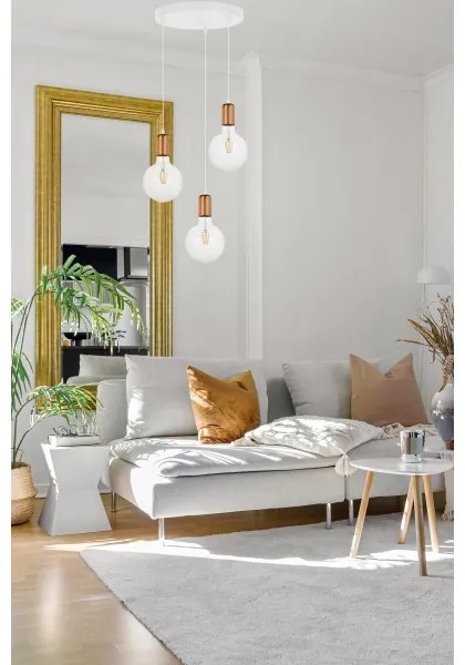 Lampadario a sospensione con filo MIROS 3xE27/60W/230V tondo bianco/rame