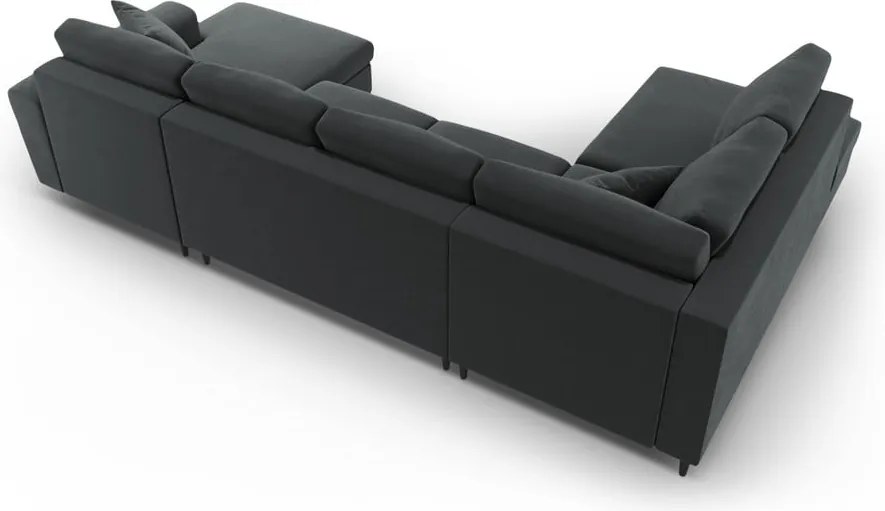 Divano angolare grigio scuro allungabile e con contenitore (con penisola a sinistra/a U) con rivestimento in velluto Kyoto – Cosmopolitan Design
