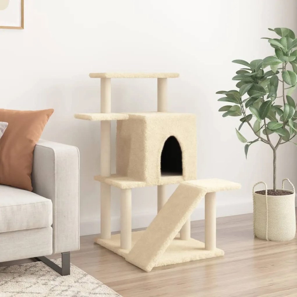 Albero per gatti con tiragraffi in sisal crema 97 cm