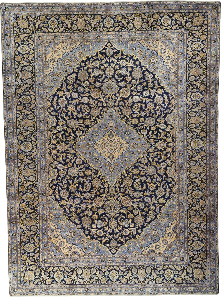 Kashan Tappeto 410x300 Blu (Iran) Annodato A Mano