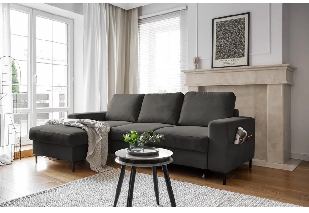 Divano letto in velluto a coste grigio scuro (angolo sinistro) Lofty Lilly - Miuform