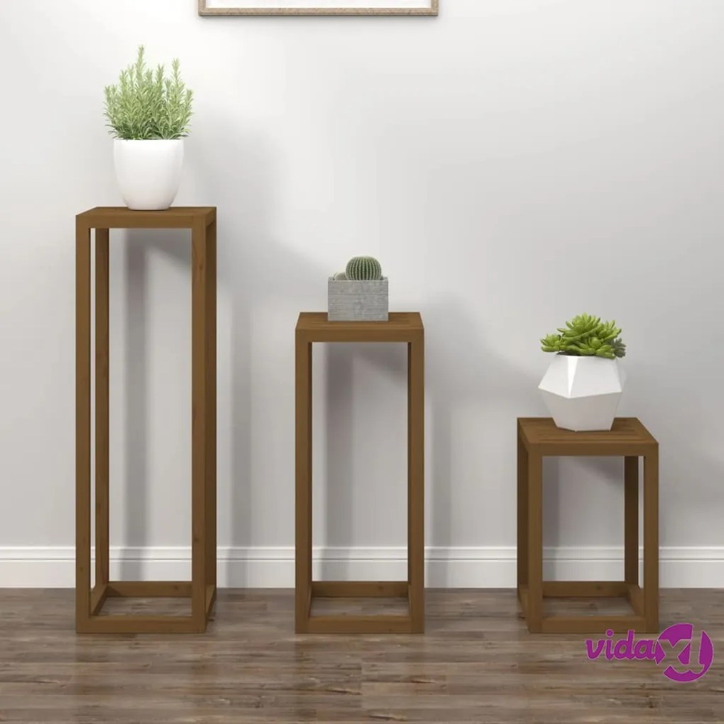 vidaXL Set Supporti per Piante 3 pz Miele in Legno Massello di Pino
