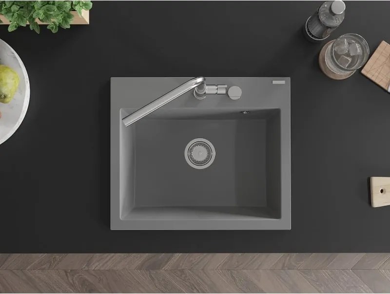 Mexen Oscar lavello in granito 1-vasca 580 x 490 mm, grigio, sifone cromato - 6519581000-71