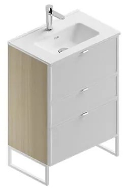 Mobile bagno con lavabo L 60 x H 93 x P 39 cm natura/bianco in mdf 3 cassetti per vasca centrale Quadra