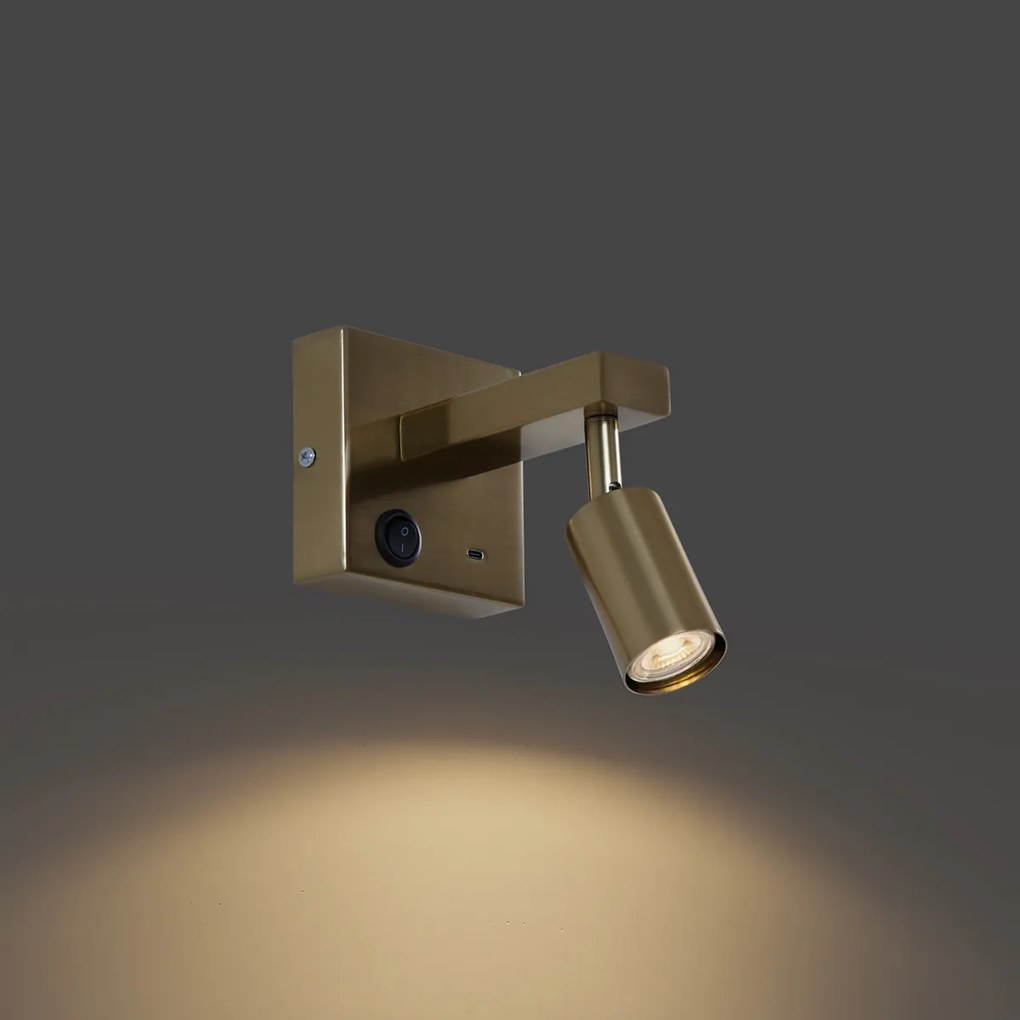 Lampada da Parete Moderna Oro con USB-C Inclinabile - Rex