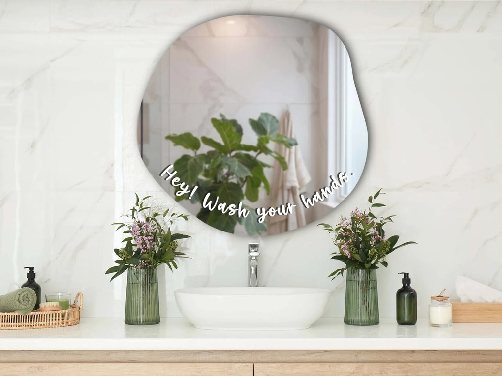 Adesivo per specchio S47 – Hey! Wash your hands. (round)