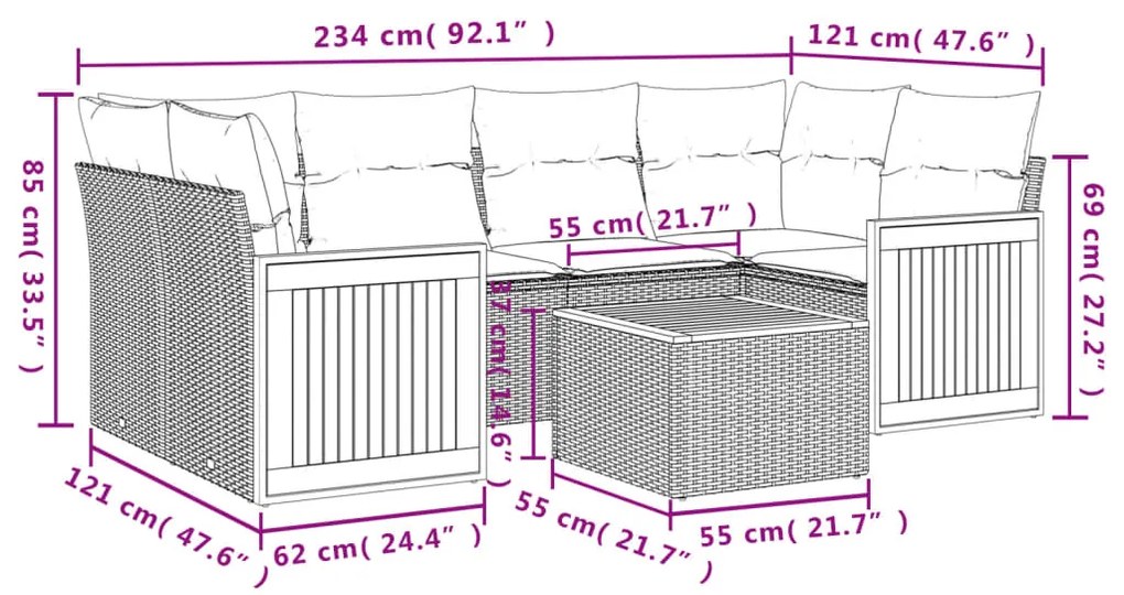 Set Divani da Giardino con Cuscini 7pz Nero Polyrattan