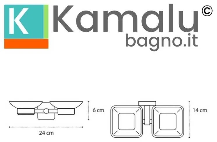 Kamalu - Porta sapone bagno doppio in acciaio nero opaco e vetro installazione a muro | CLODE-N