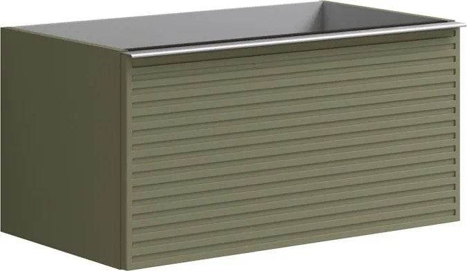 Mobile da bagno sospeso sotto lavabo L 80 x H 40 x P 45.5 cm verde salvia laccato, 2 cassetti Pixel stripes