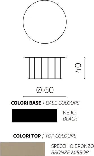 Tavolino tondo D60 cm con base in metallo Nero e piano in vetro Bronzo MUTE