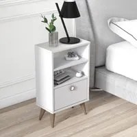 Comodino con un'anta e due scomparti, cm 45 x 25 x 74, colore bianco