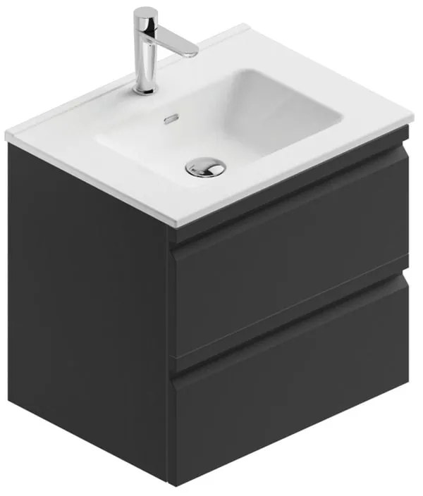 Mobile bagno con lavabo L 60 x H 56 x P 46 cm grigio grafite opaco in mdf 2 cassetti per vasca centrale Pull