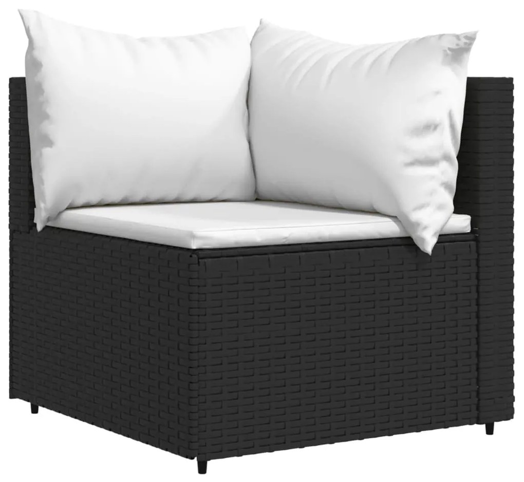 Set divani da giardino 3 pz con cuscini nero in polyrattan